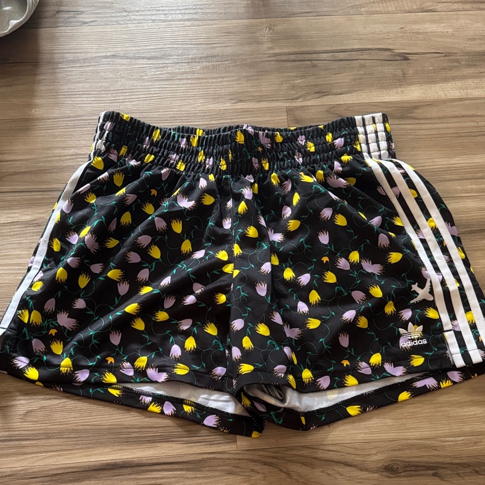 Adidas Black Shorts with Floral Design